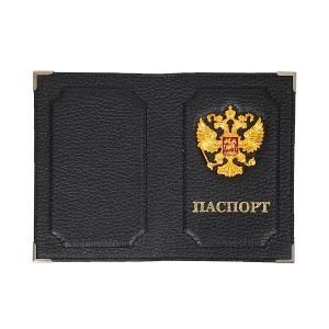 Обложка кожаная ПАСПОРТ + значок черная